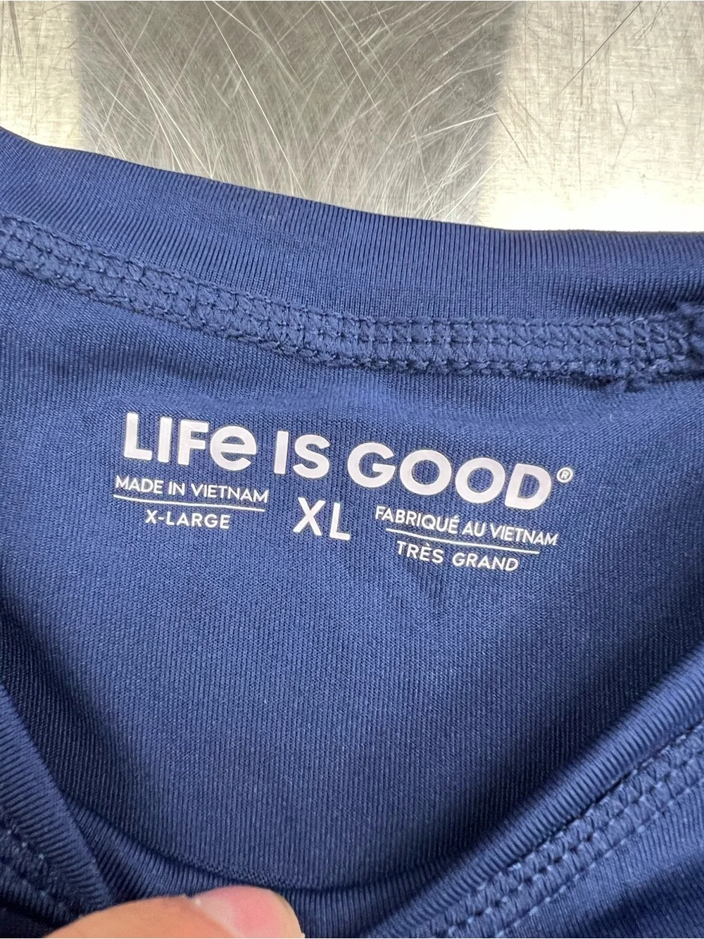 Life Is Good Kids 50 UPG Navy Performance Tee with White Logo XL